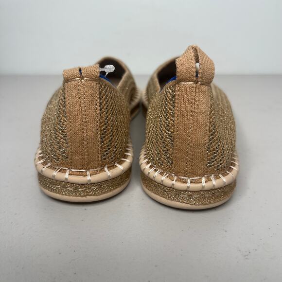 Rothys Tan Metallic Gold Stripe Ballet Ankle Lace Wrap Up Flats 8.5 - Picture 5 of 9